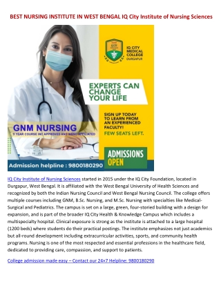 BEST NURSING INSTITUTE IN WEST BENGAL IQ CITY