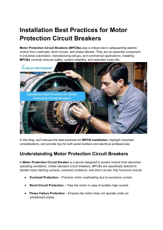 Installation Best Practices for Motor Protection Circuit Breakers