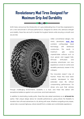 Mud Tires Designed For Maximum Grip And Durability
