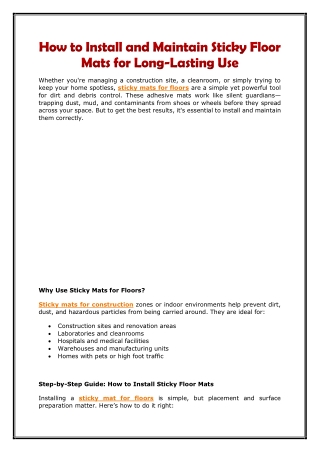 How to Install and Maintain Sticky Floor Mats for Long-Lasting Use