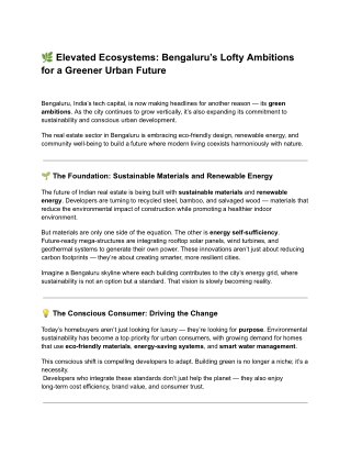 Elevated Ecosystems: Bengaluru’s Lofty Ambitions for a Greener Urban Future