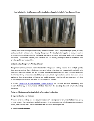 How to Select the Best Rotogravure Printing Cylinder Supplier in India for Your Business Needs