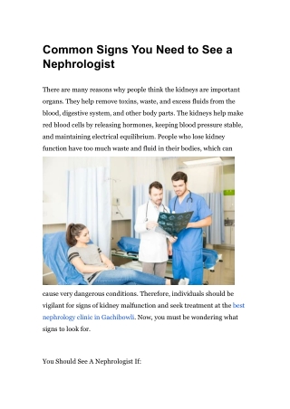 Common Signs You Need to See a Nephrologist