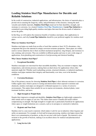 Stainless Steel Pipe Manufacturer