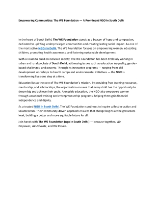 Empowering Communities-The WE Foundation — A Prominent NGO in South Delhi