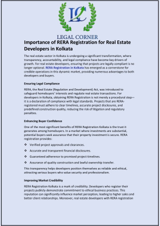 Importance of RERA Registration for Real Estate Developers in Kolkata