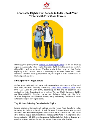 Affordable Flights from Canada to India – Book Your Tickets with First Class Travels