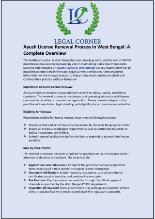 Ayush License Renewal Process in West Bengal and A Complete Overview