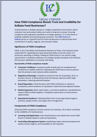 How FSSAI Compliance Boosts Trust and Credibility for Kolkata Food Businesses