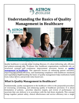 Understanding the Basics of Quality Management in Healthcare