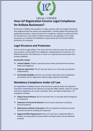 How LLP Registration Ensures Legal Compliance for Kolkata Businesses
