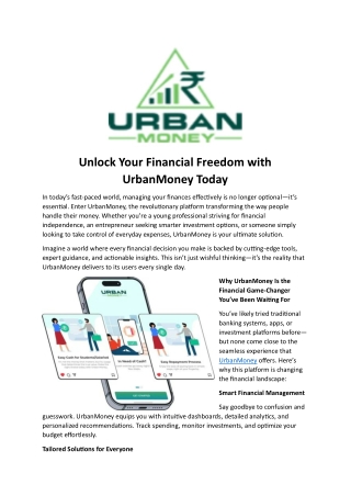 Unlock Your Financial Freedom with UrbanMoney Today