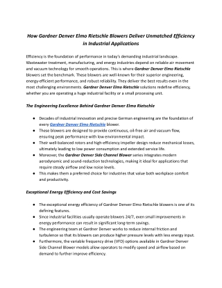 How Gardner Denver Elmo Rietschle Blowers Deliver Unmatched Efficiency in Industrial Applications