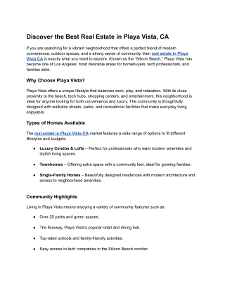 Discover the Best Real Estate in Playa Vista, CA