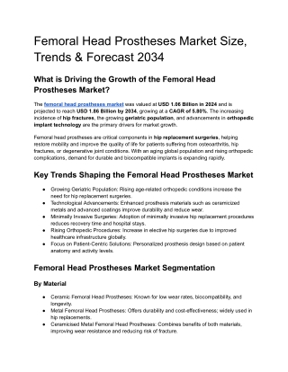 Femoral Head Prostheses Market Size, Trends & Forecast 2034