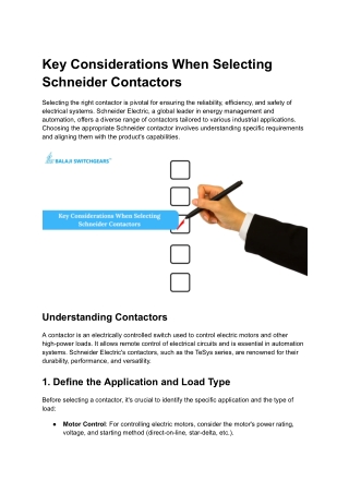 Key Considerations When Selecting Schneider Contactors