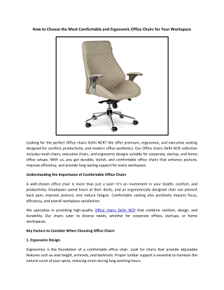 How to Choose the Most Comfortable and Ergonomic Office Chairs for Your Workspace