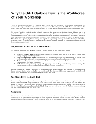 Why the SA-1 Carbide Burr is the Workhorse of Your Workshop