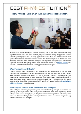 How Physics Tuition Can Turn Weakness Into Strength