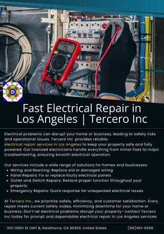 Fast Electrical Repair in Los Angeles | Tercero Inc.