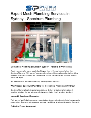 Expert Mech Plumbing Services in Sydney - Spectrum Plumbing