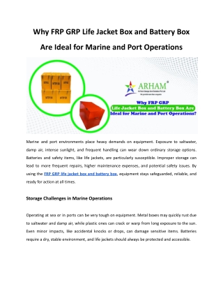 Why FRP GRP Life Jacket Box and Battery Box Are Ideal for Marine and Port Operations_