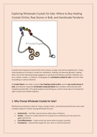 Exploring Wholesale Crystals for Sale Where to Buy Healing Crystals Online, Raw Stones in Bulk, and Handmade Pendants