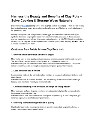 Harness the Beauty and Benefits of Clay Pots – Solve Cooking & Storage Woes Naturally