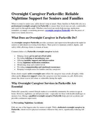 overnight caregiver Parksville