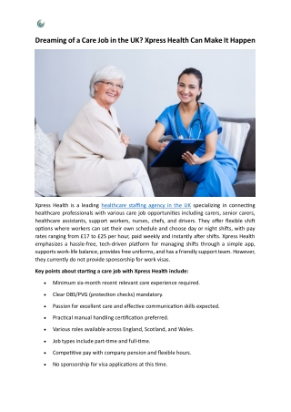 Dreaming of a Care Job in the UK- Xpress Health Can Make It Happen