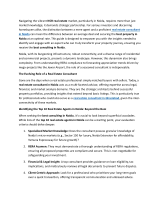 Your Strategic Partner A Definitive Guide to Choosing the Best Real Estate Consultant in Noida for Top Property Rates (2