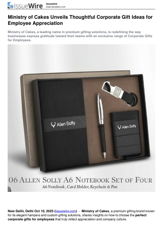 Ministry of Cakes Unveils Thoughtful Corporate Gift Ideas for Employee Appreciation