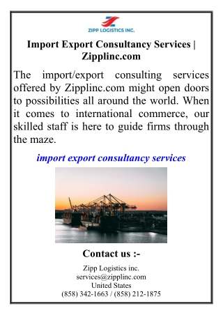 Import Export Consultancy Services | Zipplinc.com