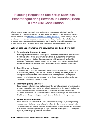 Planning Regulation Site Setup Drawings – Expert Engineering Services in London