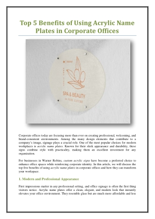 Top 5 Benefits of Using Acrylic Name Plates in Corporate Offices