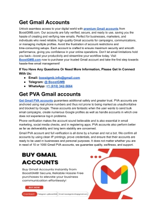 Buy PVA Gmail Accounts: Trusted Old Accounts Available at BoostGMB.com