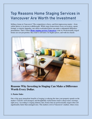Top Reasons Home Staging Services in Vancouver Are Worth the Investment