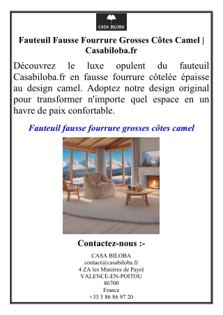 Fauteuil Fausse Fourrure Grosses Côtes Camel | Casabiloba.fr