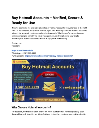 Buy Hotmail Accounts – Verified, Secure & Ready for Use
