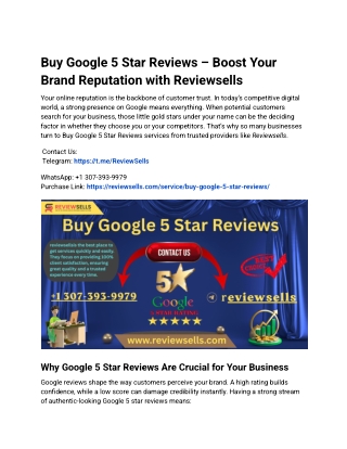 Buy Google 5 Star Reviews – Boost Your Brand Reputation with Reviewsells