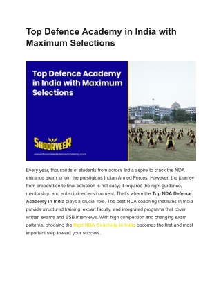 Top Defence Academy in India with Maximum Selections