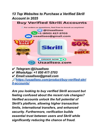 13 Top Websites to Purchase a Verified Skrill Account in 2025