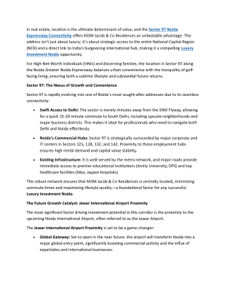 Why Sector 97 Noida Expressway Connectivity Makes M3M Jacob & Co Residences a Prescient Investment