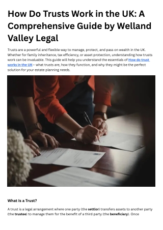 How Do Trusts Work in the UK - A Comprehensive Guide by Welland Valley Legal