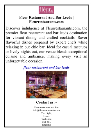 Fleur Restaurant And Bar Leeds | Fleurrestaurants.com