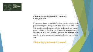 Clinique de physiothérapie à Longueuil  Cliniqueds.com