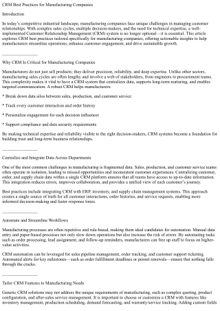 CRM Best Practices for Manufacturing Companies