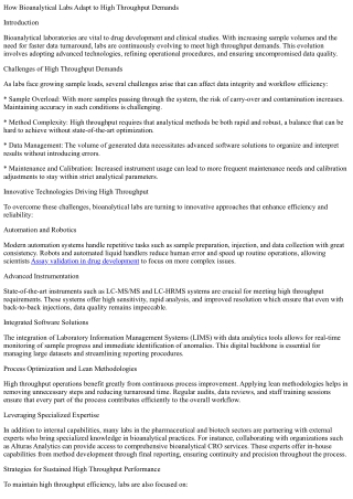 How Bioanalytical Labs Adapt to High Throughput Demands