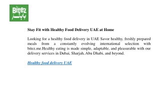 Stay Fit with Healthy Food Delivery UAE at Home