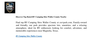 Discover Top Rated RV Camping Sites Waller County Nearby